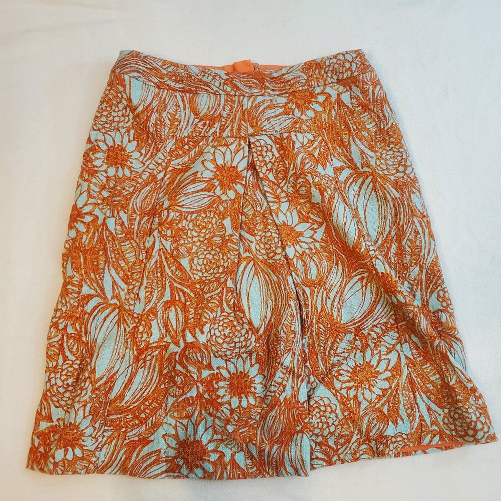 Etcetera Skirt --- Aqua Blue & Orange floral sz 6